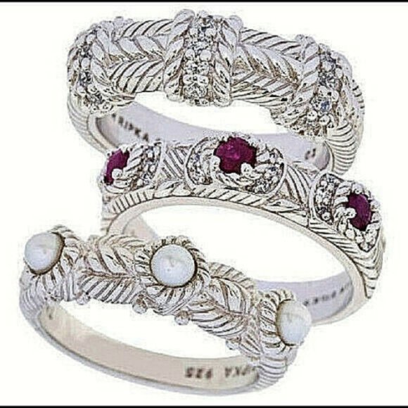 Like New Judith Ripka 3 Piece Stack Ring Set Size 6 Estate Inspired Orig$450+ - Picture 1 of 9